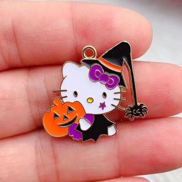 10 st emalj Halloween katt berlock för smyckestillverkning örhängen armband halsband tillbehör DIY-material svart zinkpläterad