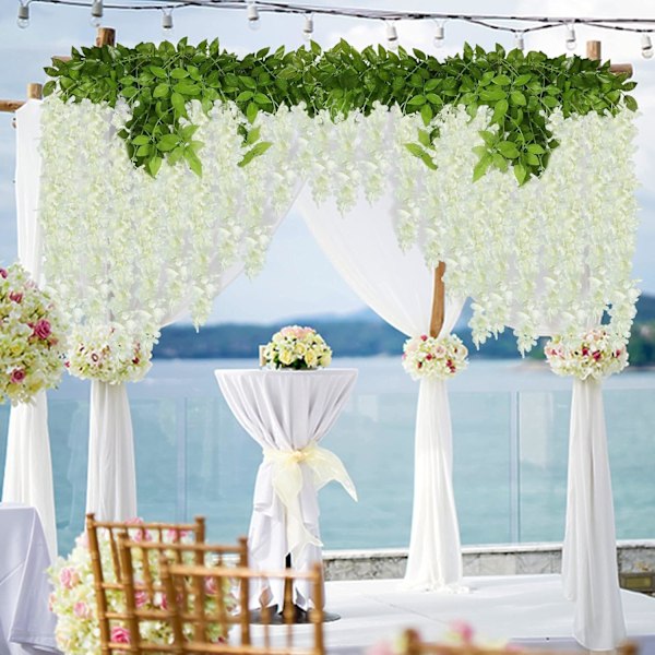 24-pack Konstgjorda Wisteria Hängande Blommor, 3,6 fot Vita för Bröllop, Fest White 3.6Ft * 24