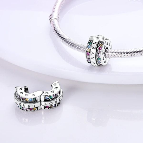 925 Sterling Silver Clip Charms Säkerhetskedja Charm Silikon Propp Pärla Fit Smycken Göra För Pandora Armband T Diy PTC505