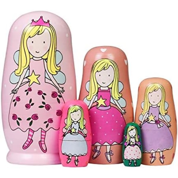 Söta Nesting Dolls Matryoshka Dockor Ryska Handgjorda Träddockor Cartoon Angel Girl Mönster Leksak Present 6\" Hög