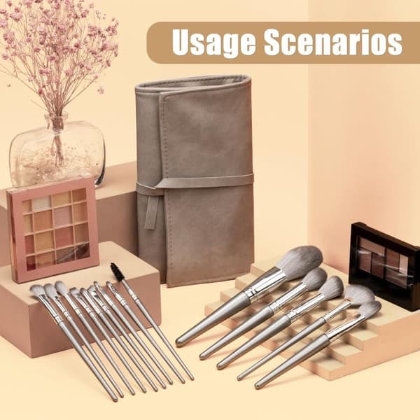 Complete Makeup Brush Travel Set - 14 Professional Eye Shadow and Foundation Brushes - Includes Case