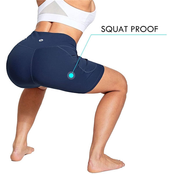 Högmidjade träningsshorts för kvinnor, yogaleggings, träningsshorts med magkontroll, blå Blue M