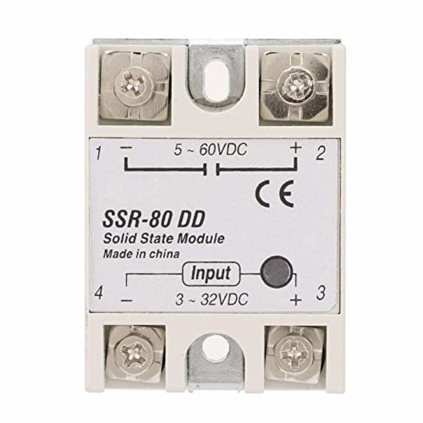 SSR-80DD 3-32VDC till 5-60VDC 80A udgang DC-AC Solid State Relæ SSR-modul til industriel automatiseringsproces (1 stk) 1Pc