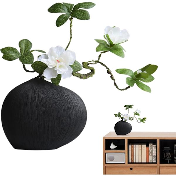 Keramisk blomkruka – geometrisk formarrangemang, vit dekorativ kruka för mantel, bokhylla Svart vas + vit fenix och azalea