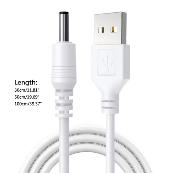 USB til DC 3,5 mm Power Jack-stik 5V Oplader Power 3,5*1,35 mm Universal Til HUB Mini Fan Router Højttaler MP3/MP4 hvid 1m