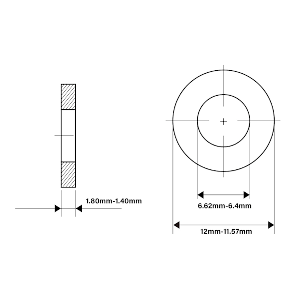 M6 x 12mm Platta Skivor - 100 st 18-8 (304) Rostfritt Stål Platta Skivor Silver M6/304