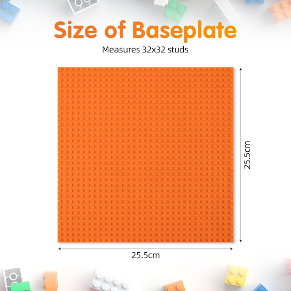 Byggeplade, 4 stk. klassiske baseplader, 25,5 x 25,5 cm, bundplade, kompatibel med alle større mærker, byggesæt til børn 4 st orange
