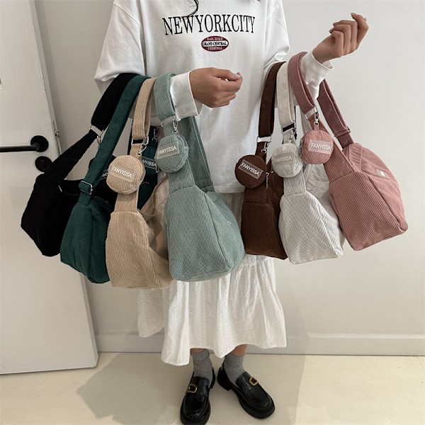 2024 Ny Crossbody-väska Studentväska för klass Kvinnlig Ins-stil Japansk Stor kapacitet Enfärgad Canvasväska Axelväska Brun