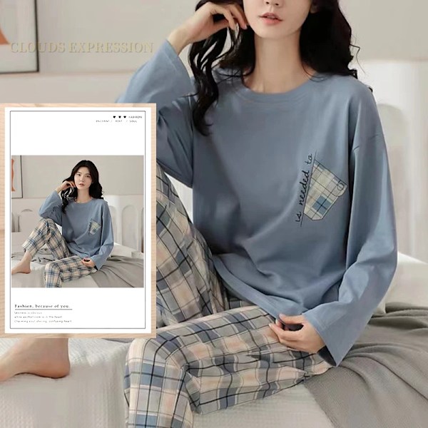 Vårt Höst Stora Storlek 5Xl Kvinnor Polyester Pyjamas Plaid Sömnkläder Långärmade Hemkläder Sets Damer Simm Loose Casual Pijamas W9 KVINNOR PAJAMAS M