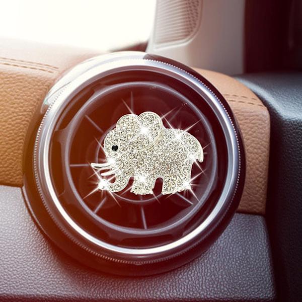 Auto Diamond Elephant Bilventilklämma, Bling Bilcharm (Silver) Silver