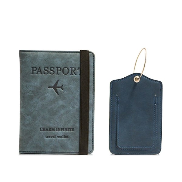 SQBB Cover, Pu-läder case Organizer för pass, kreditkort, boardingkort (plånbok+tagg) blå 13,7*10,5cm
