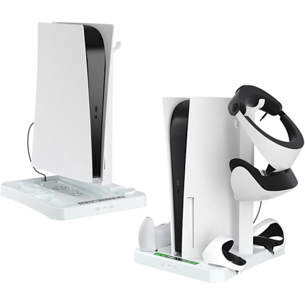 PS5 & PS VR2 Stativ med Køledock og Controller-oplader, 3-i-1, med Headset Holder