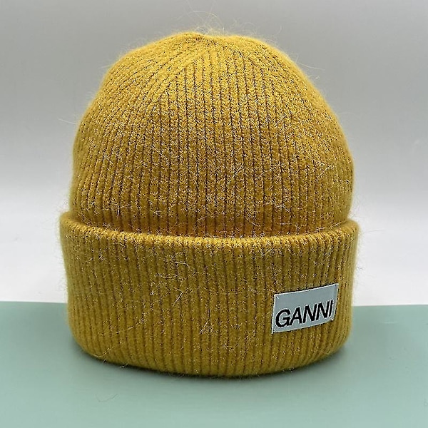 Stickad Herr Dam Ganni Vinter Varm Cap Manschettstickad Stretch Beanie Hatt Ginger