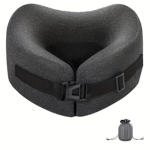 1 stk rejsepude Memory Foam nakkepude, justerbar komfortabel åndbar pudebetræk til fly, bil, kontor, hjem (helt sort) Sort