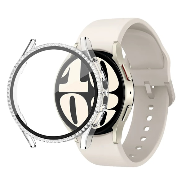 Glas+ etui til Samsung Galaxy Watch 6 40mm 44mm Tilbehør Bling PC-kofanger+skærmbeskytter Galaxy watch 6 Cover Case clear galaxy watch 6 44mm