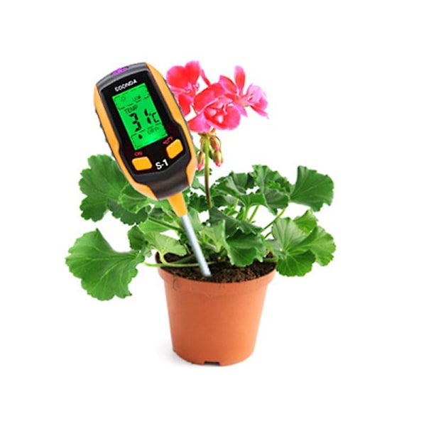 Jord PH-måler 4-i-1 Jordtester Fukt Digital Plantetermometer Test Fuktmeter for Potteplanter Hager Gressplener