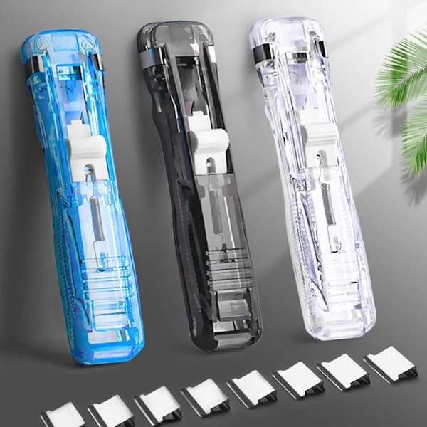Mini Traceless Gjenbrukbar Håndklemme Push Heftemaskin Papir Bok Fil Kontor Skole Student Binding Verktøy Tilbehør Refills