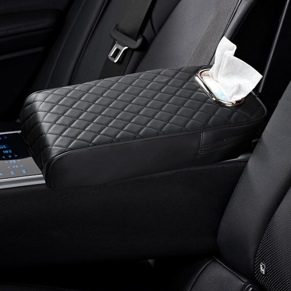 Bil Center Console Armrest Dæksel med Vævs Holder, Auto Tilbehør Sort Black