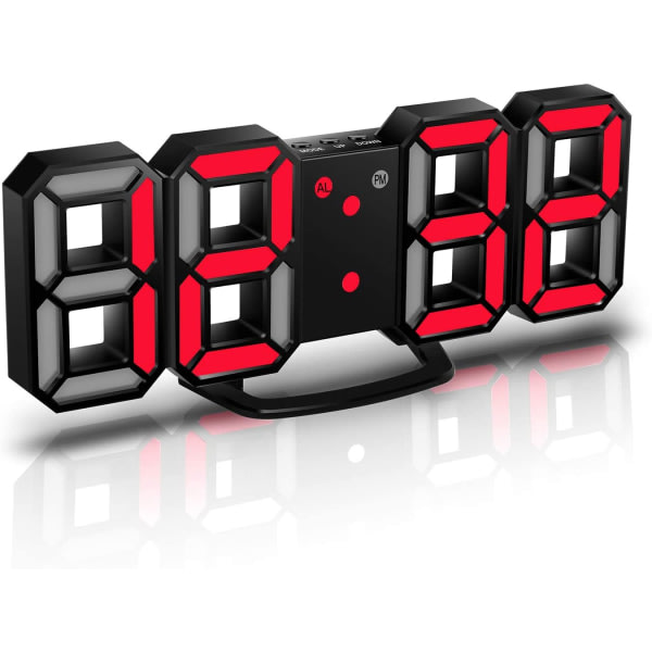 3D LED digital väckarklocka, väggklocka, 3D LED väckarklocka, röd