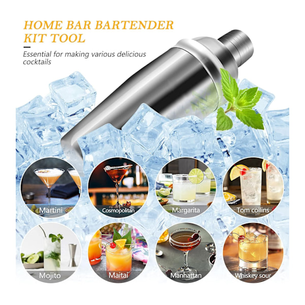 10-delt cocktailbarsett, barverktøysett, 750 ml rustfritt stål coc