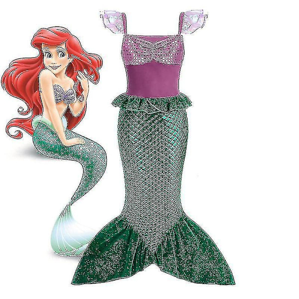 Flickor Sjöjungfru Prinsessan Klänning Ariel Kostym Barn Halloween Karneval Party Kostym Utan Peruk Without wig