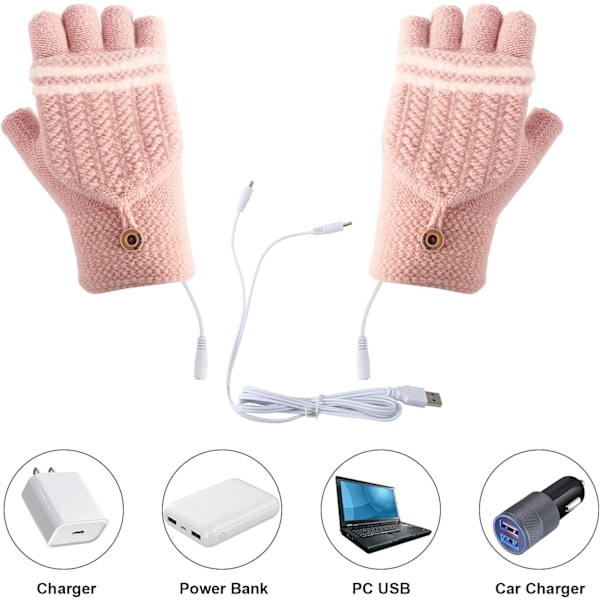 Rosa kvinnelige USB-oppvarmings vinterhansker USB-oppvarmede votter Cashmere