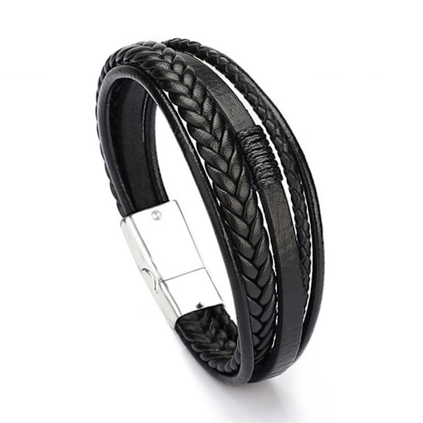 Stilfuldt slidstærkt PU-læderarmbånd Brun-Sort 19CM