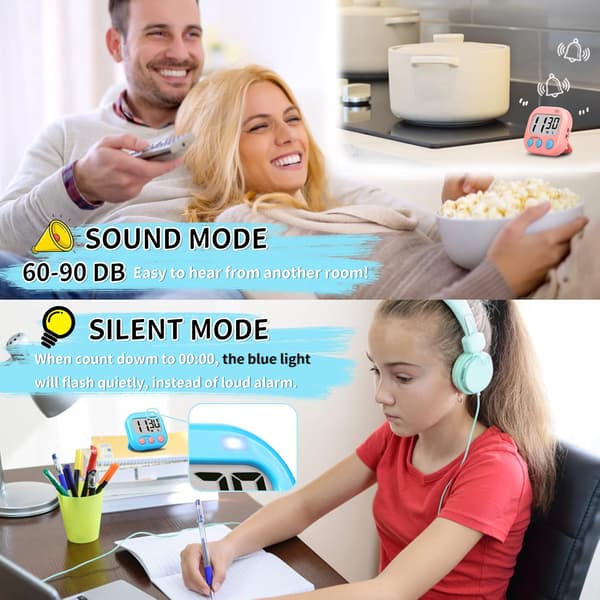 2-pack Digital Köktimer för Barn, Lärare, Matlagning - Stor Magnetisk, Blå/Rosa Blue Pink 1