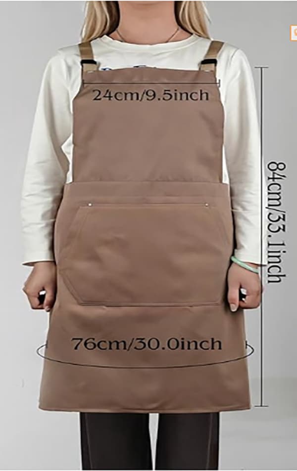 Kunstnerforkle, polyester bomullsblanding, justerbare stropper, stor lomme, for matlaging, maling og keramikk, brun, 84 x 76 cm
