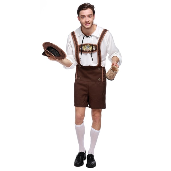 Män bayerska Lederhosen tyska Oktoberfest traditionella shorts L SQBB