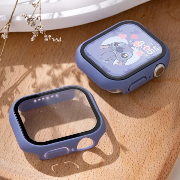 Härdat glas+ cover för Apple Watch Case 45mm 41mm 44mm 40mm 42mm Skärmskydd Apple Watch Tillbehör serie 9 4 5 6 SE 7 8 Lilac 21 Series 7-8-9 45mm