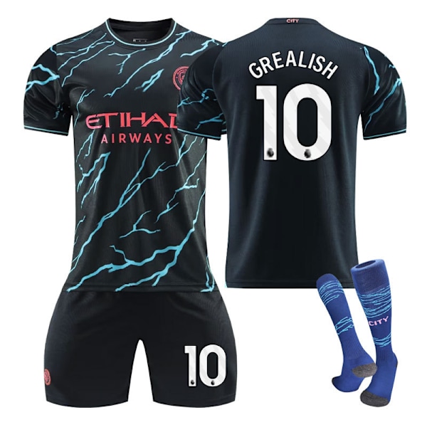 23-24 Manchester City Anden Udebane No. 9 Harland Trøje 17 De Bruyne 47 Foden Fodbold Sæt NO.10 GREALISH NO.10 GREALISH 20 NO.10 GREALISH NO.10 GREALISH 20
