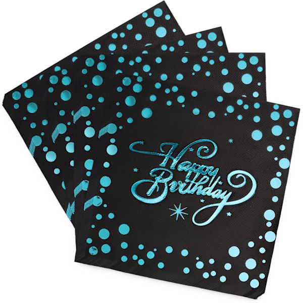 Svarta Blå Födelsedagsservetter, 40-pack 33x33cm Papper för Pojkar & Flickor Fest Dekoration Black blue