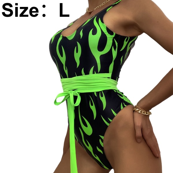 CQBB Dam One Piece Flame Print High Cut Body Baddräkt Bikini Green L
