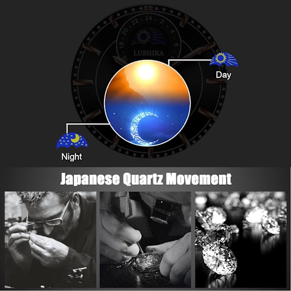 Herrar Analog Kvarts Luminous Business Klocka Vattentät Diamant Urtavla Klocka Månsfas Armbandsur med Läderrem Svart Black