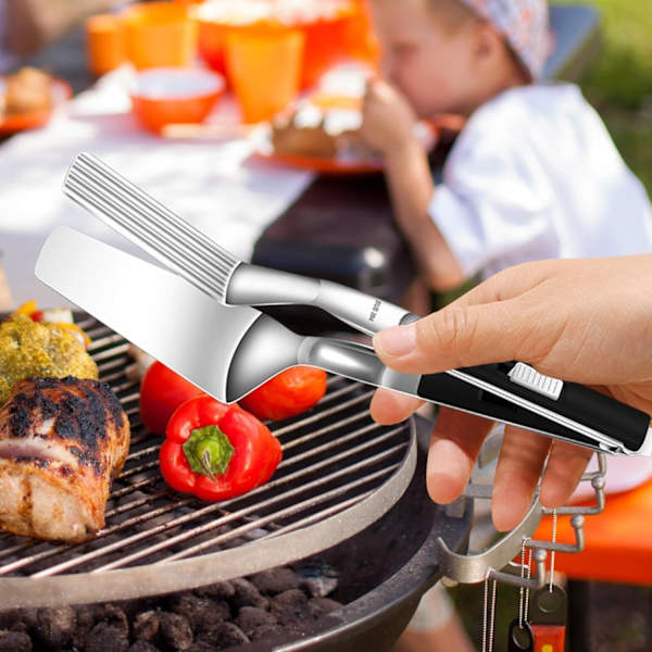 Justerbare BBQ-Tænger, Varmebestandig Koge-Klemme, Udendørs Grillredskaber, Madserveringsklemme Black