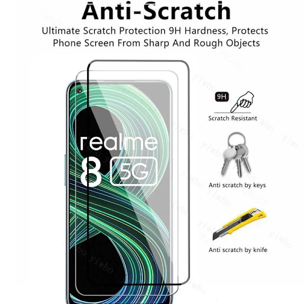 HD-glass for Realme 8 Pro, herdet skjermbeskytter, full dekning, sikkerhet, silkefilm