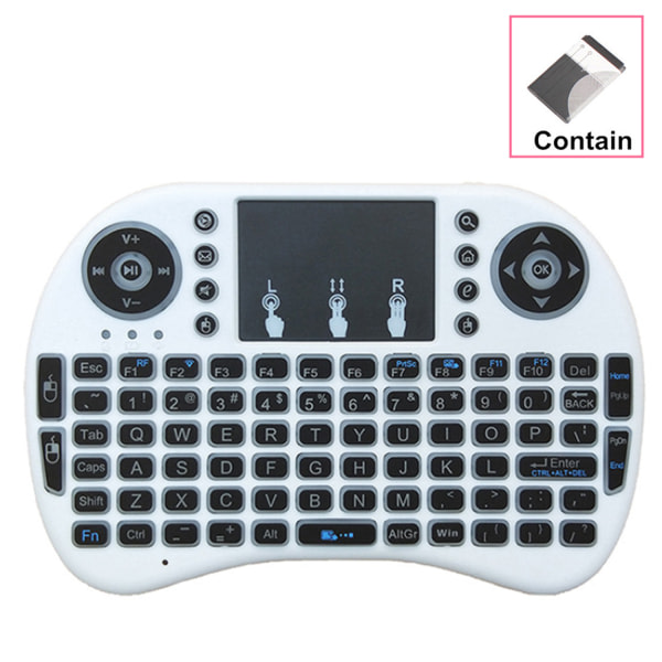 CQBB Mini 2,4 GHz multimedia bärbar trådlös handhållen minitangentbord med pekplatta Mus-i8 bakgrundsbelysning (litiumbatteri) vit