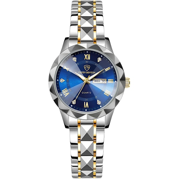 Enkel Dame Armbåndsur i Rustfrit Stål Elegant Analog Kvarts Lysende Blå A Blue A