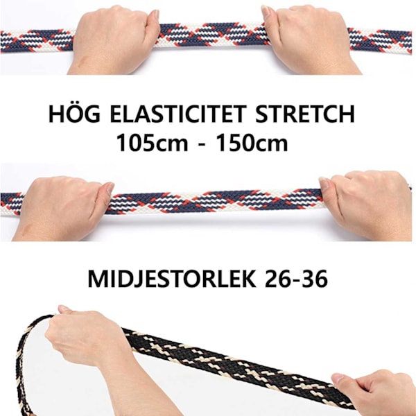 Strækbart Bælte - Elastisk Rem Lærred Stof med Stretch W26-W36 Sort sort black