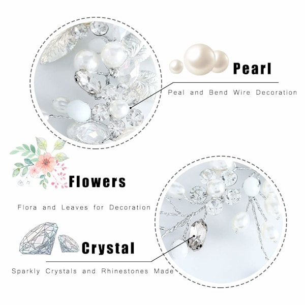Brud Bröllop Kristall Hår Rankor Blomma Blad Huvudbonader Brud Hår Accessoarer för Kvinnor och Flickor (Silver)