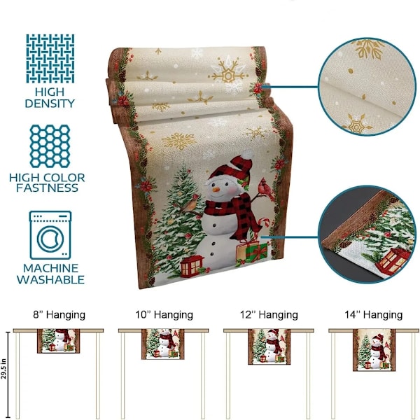 Julgran Snögubbe Lin Bord Löpare Kök Matbord Inredning Gård Navidad Xmas Vinterbord Inredning a 260X33cm 102x13inch
