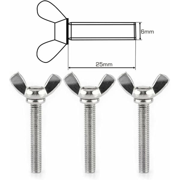 25 stk vingemutter M6 X25 mm vingeskrue med metrisk bolt 304 rustfritt stål-maks