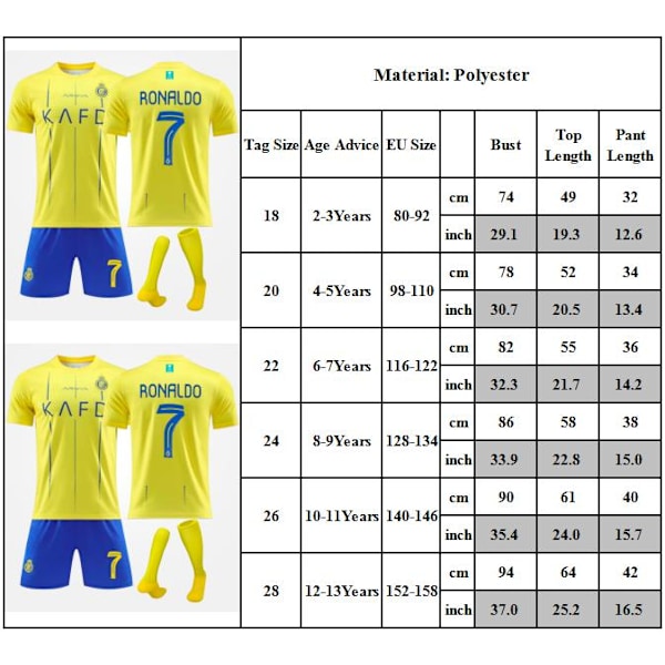 23/24 Cristiano Ronaldo CR7 Al Nassr Hemmatröja Fotbollsset Barn 2-3 Years