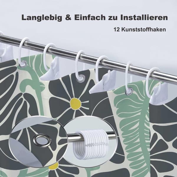 Lollanda Boho Duschdraperi, 180x180 cm, Abstrakt Blommig, Vattentätt Polyester Duschdraperi med 12 Krokar, Modern Digitaltrycksdesign E