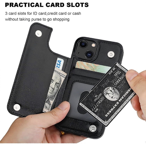 Kompatibelt iPhone 13 Plånboksfodral med Korthållare, PU Läder Ställ Korthållare Fodral, Dubbellås med Magnet Tåligt Stötsäkert Skydd 6.1 Tum