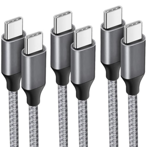 CQBB 3-pack USB-C till USB-C-kabel 3A snabbladdning för OPPO A16 A16s A53 A53S A54 A55 A56 A72 A93 A93s - 1M flätad nylongrå