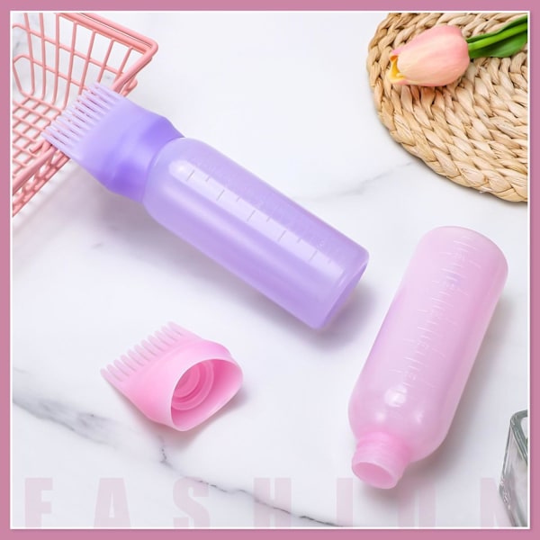 2 kpl Hiusten Väriaineen Annostelijapullot, 6oz asteikolla, Pinkki & Violetti Pink,Purple
