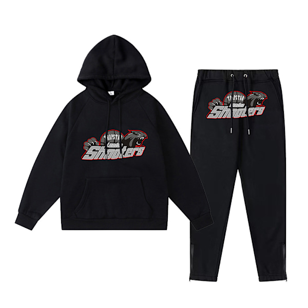 Trapst Tigerhovedtryk Hættetrøje Plystrøje Mode Gradient Bogstav Casual Sportsæt Print 04- Sort Print 04- Black S