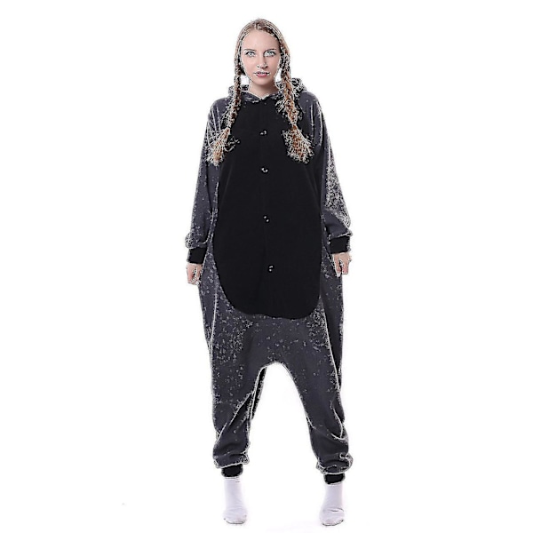 Tvätbjörnsdräkt för vuxna Djur Helkroppspyjamas Halloween Jul Mörkgrå Dark Grey M